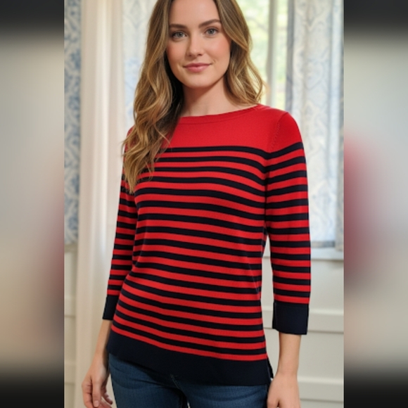 Tommy Hilfiger Sweaters - Tommy Hilfiger Red & Navy Striped Boat Neck Sweater